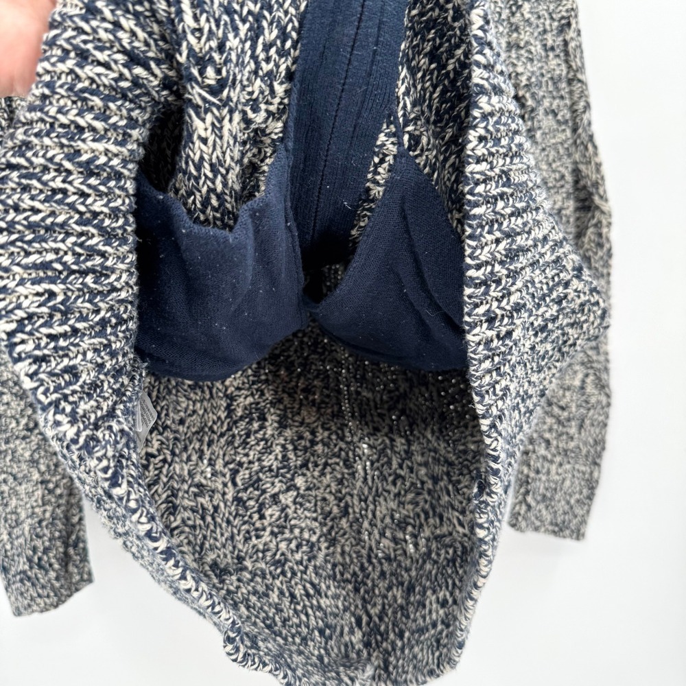 LL Bean Signature Navy Marled Cable Knit Zip Hoodie Sweater Cardigan Women's M - Picture 5 of 14